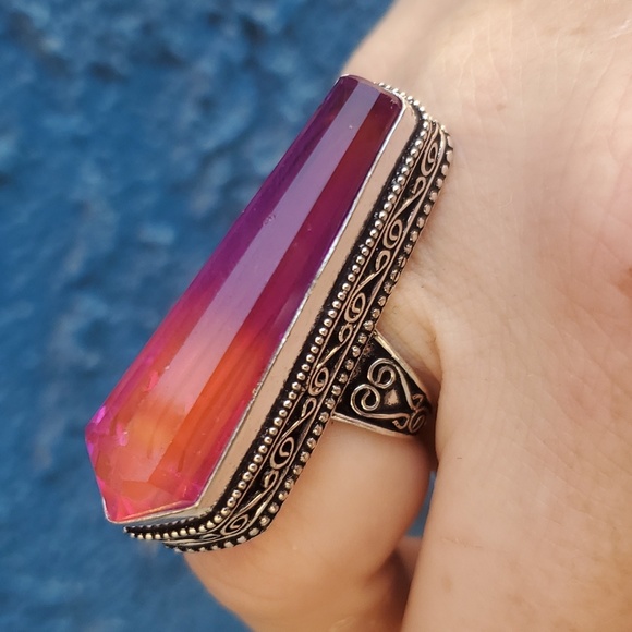 New Bi-Color Tourmaline 925 Silver Statement Ring. - Picture 2 of 10